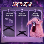 Step-by-step assembly of the broken-back ghost onto its cross-shaped base