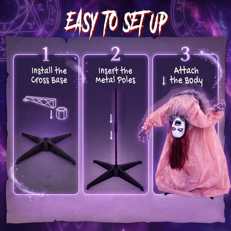 Step-by-step assembly of the broken-back ghost onto its cross-shaped base
