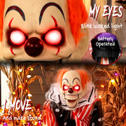 Close-up of the clown's face with glowing eyes and talking mouth motion