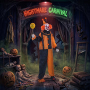 Balloon prop clown decoration standing at a nightmare carnival entrance display