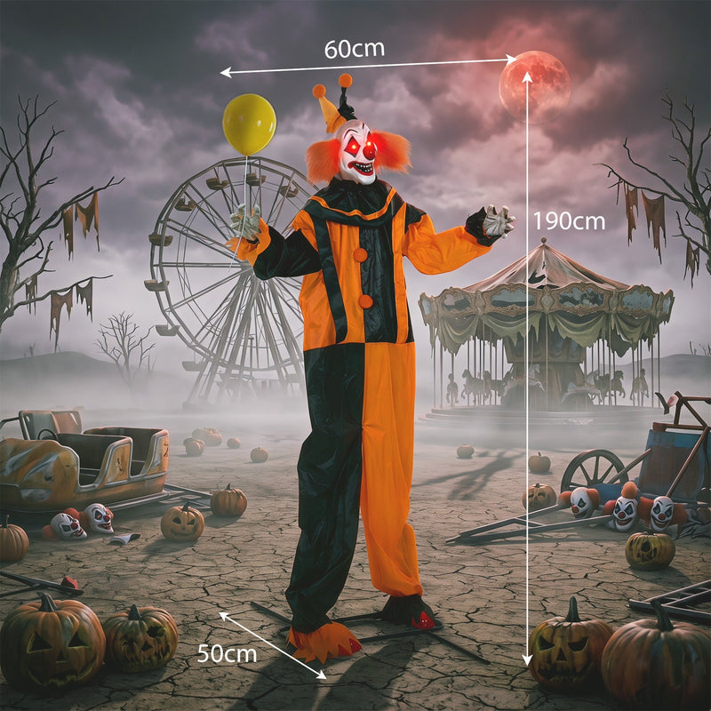 Dimensions diagram showing the balloon prop clown at 190 cm tall on a 60 x 50 cm base