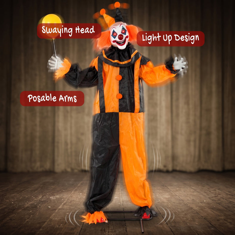 Balloon prop clown decoration labelled with swaying head, posable arms and light-up design