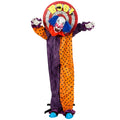 Animated Halloween clown with blue hair and dartboard head on plain background