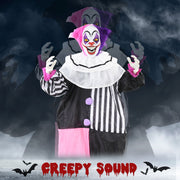 Close-up of the clown mask with a Creepy Sound graphic highlighting its scary laugh
