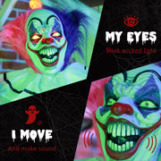 Split image under UV lighting labelled My Eyes Blink Wicked Light and I Move And Make Sound