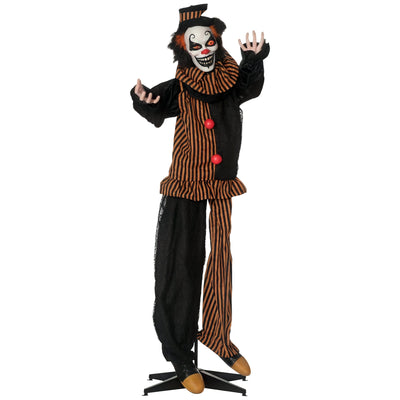 Animated clown decoration in orange and black stripes standing on a black base