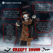Clown decoration with speech bubbles showing its spoken English phrases