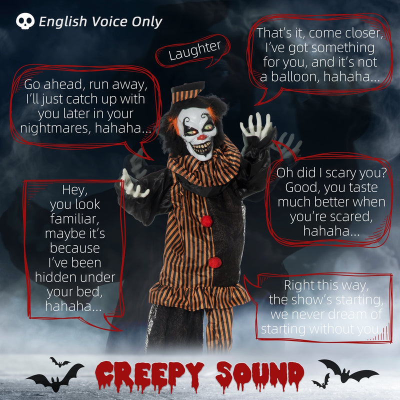 Clown decoration with speech bubbles showing its spoken English phrases
