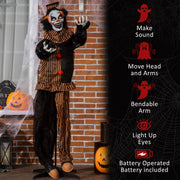 Clown on a porch beside a list of its sound, moving head and lighting features