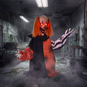 Face-changing Joker clown decoration displayed in an abandoned hospital corridor