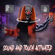 Joker clown decoration labelled with sound and touch activated rotating head