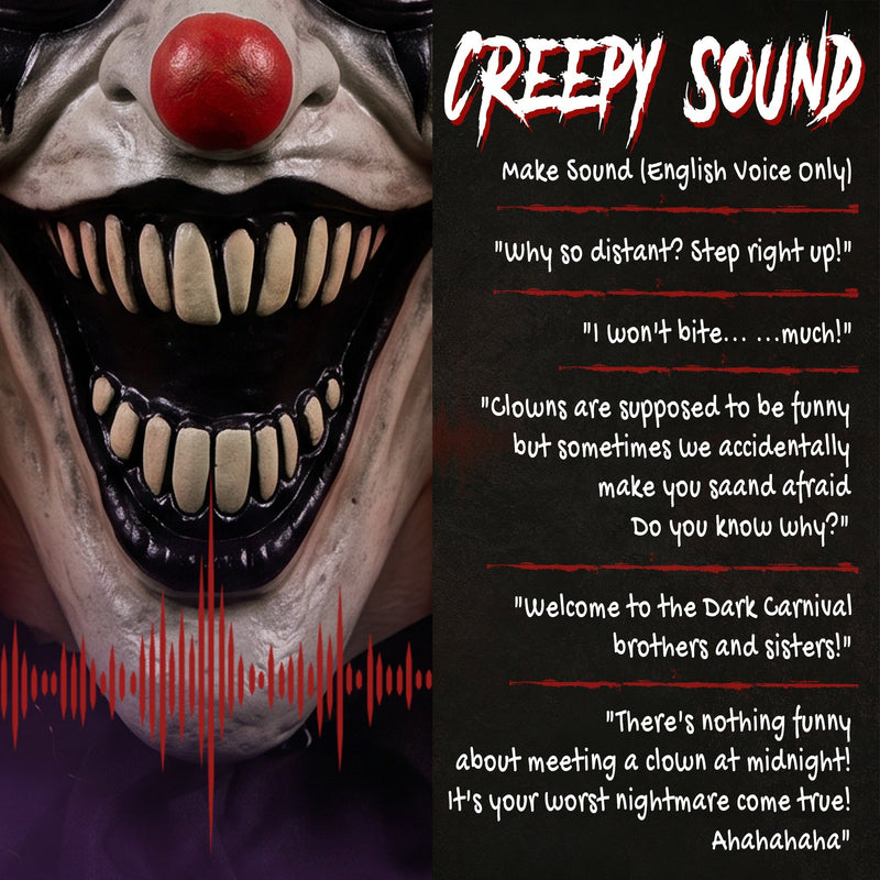 Close-up of the Joker's cackling mouth with English-voice spooky sound effects