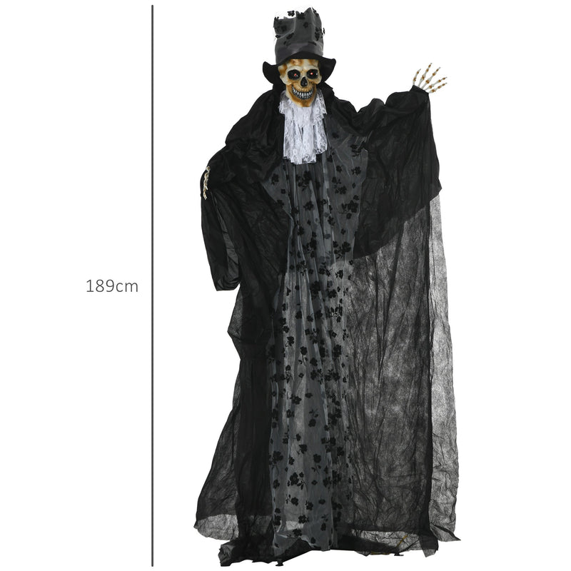 Dimensions diagram showing the skeleton reaper at 189 cm tall