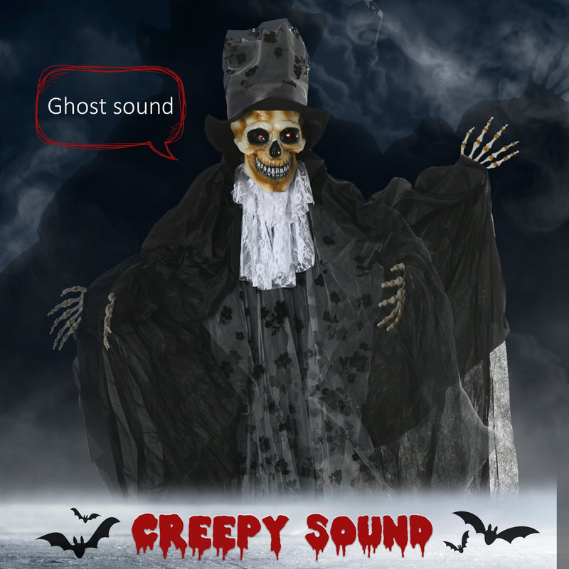 Skeleton reaper in fog labelled with its ghost sound effect