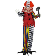 Outsunny 173cm animated standing clown Halloween decoration holding a hammer prop, front view on white background