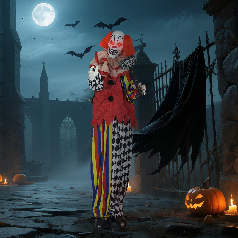Outsunny animated Halloween clown standing in a moonlit graveyard scene with bats and pumpkins