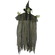 Outsunny 170cm green animated hanging Halloween witch decoration on a white background