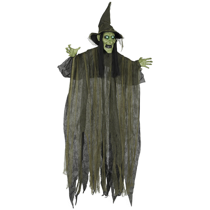Outsunny 170cm green animated hanging Halloween witch decoration on a white background