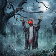 Dimensions diagram showing the hanging zombie at 110 cm tall with an 80 cm wide chain span
