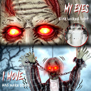 Close-up of the zombie's glowing eyes and battery compartment with vibrating motion