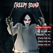 Hanging swing ghost decoration feature callout for its creepy English voice phrases