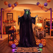 Pop-up werewolf ghost decoration displayed indoors among Halloween pumpkins and decor