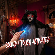 Standing werewolf decoration reacting to a sound or touch trigger