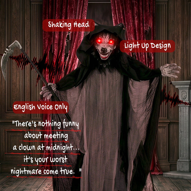 Werewolf decoration feature callouts for shaking head, light-up design and English voice