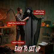 Step-by-step assembly of the standing werewolf decoration onto its support pole and base