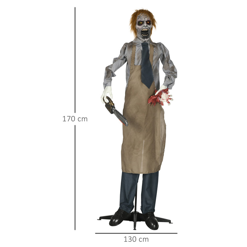 Dimensions diagram showing the zombie prop at 170 cm tall and 130 cm wide