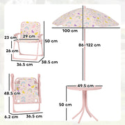 Kids Garden Table and Chair Set with Adjustable Parasol Rainbow Design 4pc Pink by AIYAPLAY Aiyaplay