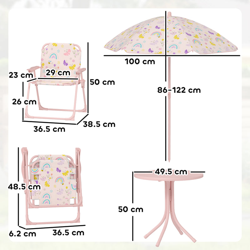 Kids Garden Table and Chair Set with Adjustable Parasol Rainbow Design 4pc Pink by AIYAPLAY Aiyaplay