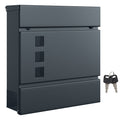 Anthracite grey lockable wall mounted mailbox with two keys on a white background