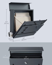 Mailbox dimensions diagram showing 29 x 9.5 x 31 cm and a 29 x 2.5 cm mail slot