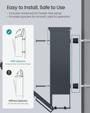 Wall mounting diagram showing screws, wall plugs and spacers for the mailbox