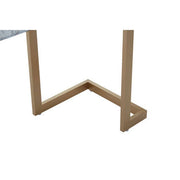 Detail of the console table top corner showing the antique mirror surface