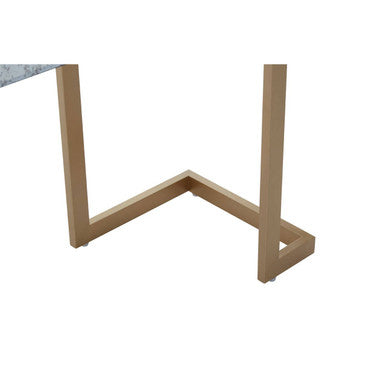 Detail of the console table top corner showing the antique mirror surface