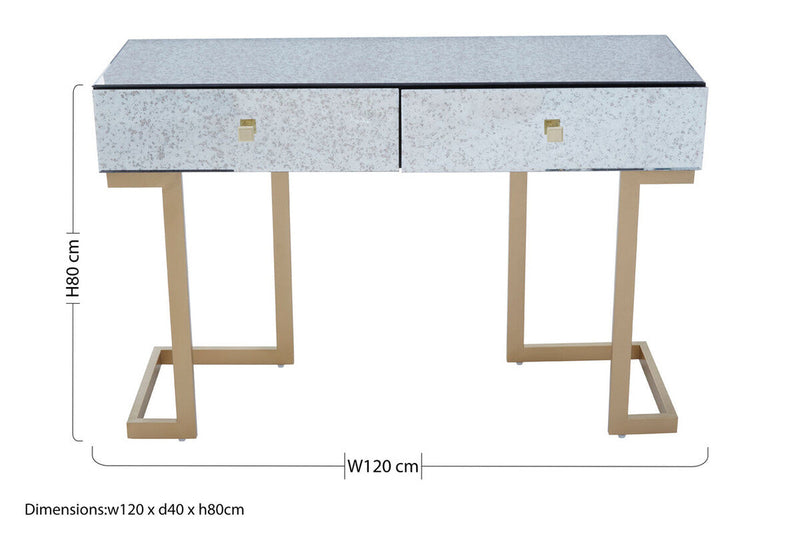 Dimensions diagram for the mirrored console table showing 120cm width, 40cm depth and 80cm height