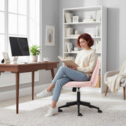 Teddy Fleece Swivel Office Chair With Wheels For Home Desk Or Study Light Pink AOSOM