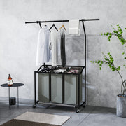 Dark Grey Rolling Laundry Sorter With Hanging Rail and 3-Bag Organiser by HOMCOM