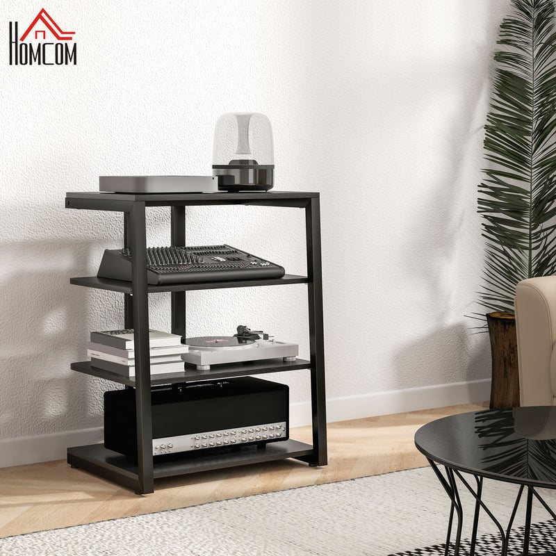HiFi Audio Stand with Four Open Shelves for AV Equipment and Media Storage Black