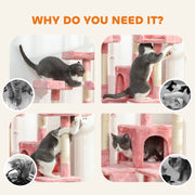 Pink Tall Cat Tree Tower With Scratching Posts And Hideaway For Indoor Cats