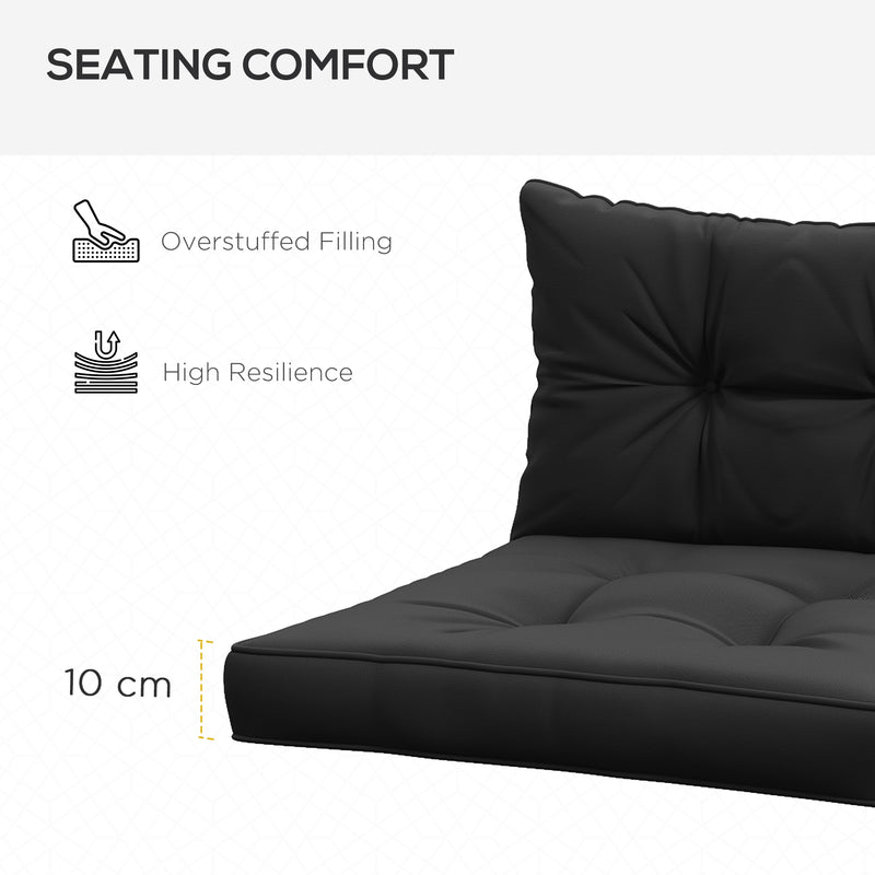 2 Piece Garden Chair Cushions Set with Back Support for Indoor or Outdoor Use Black AOSOM