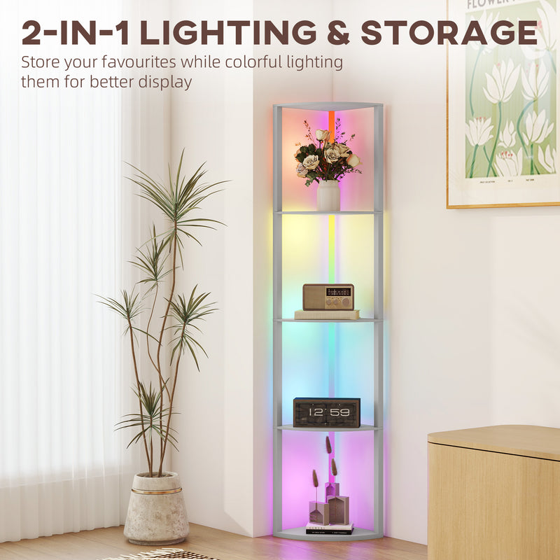 5 Tier LED Floor Lamp With Shelves And Remote Control For Living Room Or Bedroom Grey