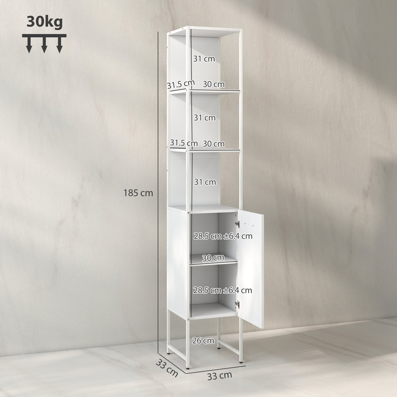 Tall White Bathroom Storage Cabinet With Open Shelves And Adjustable Interior Shelf