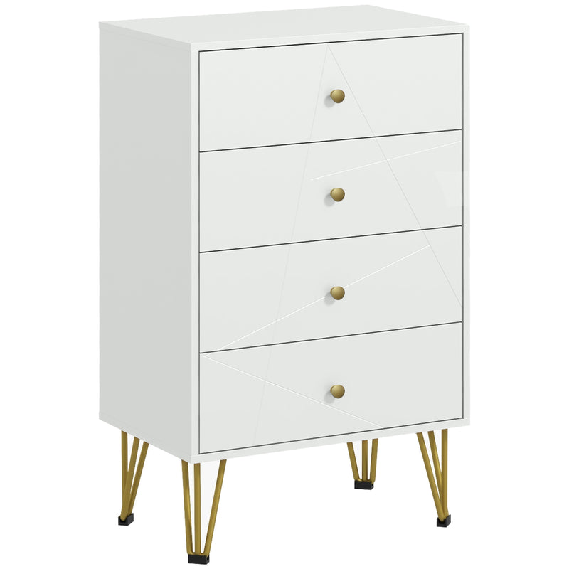White Tall Chest of Drawers with Gold Legs for Bedroom Organisation