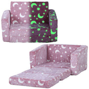 2 in 1 Kids Folding Bed Chair with Washable Cushion Glow in the Dark Design, Pink
