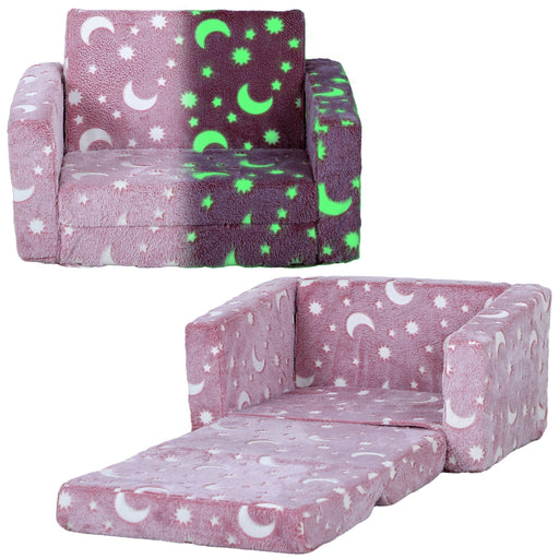 2 in 1 Kids Folding Bed Chair with Washable Cushion Glow in the Dark Design, Pink