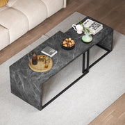 Set of 2 Dark Grey Marble Effect Coffee Tables With Metal Frame For Living Room Use