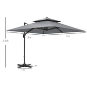 Light Grey 3x3m Cantilever Parasol with Aluminium Frame Crank Tilt and Base by Outsunny